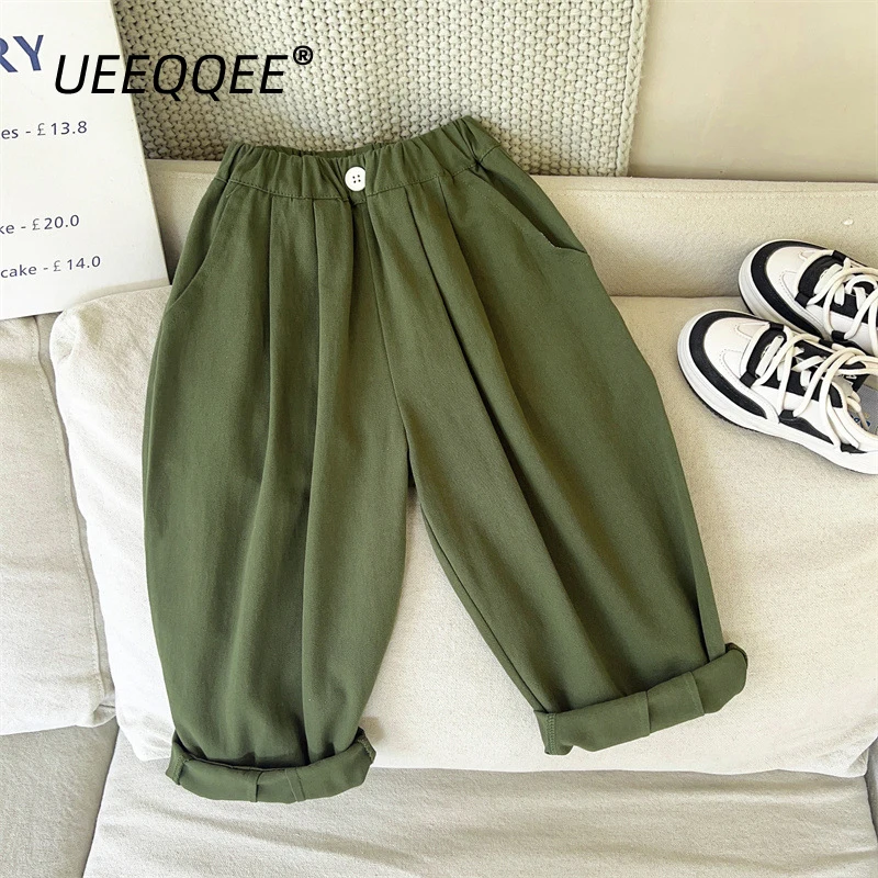 Spring Autumn Children Pants 2-8Y Boys Cotton Solid Daily Casual Straight Trousers Korean Toddler Wear Kids Clothing 2024 New