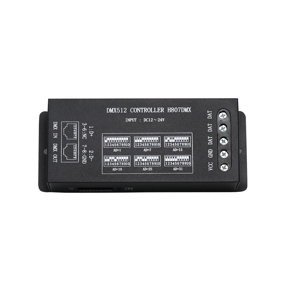 DMX512 Controller H807DMX 1024 pixels RGB Controller 14 Channels DMX Controller For WS2812 DMX Stage Light DMX to SPI Decoder