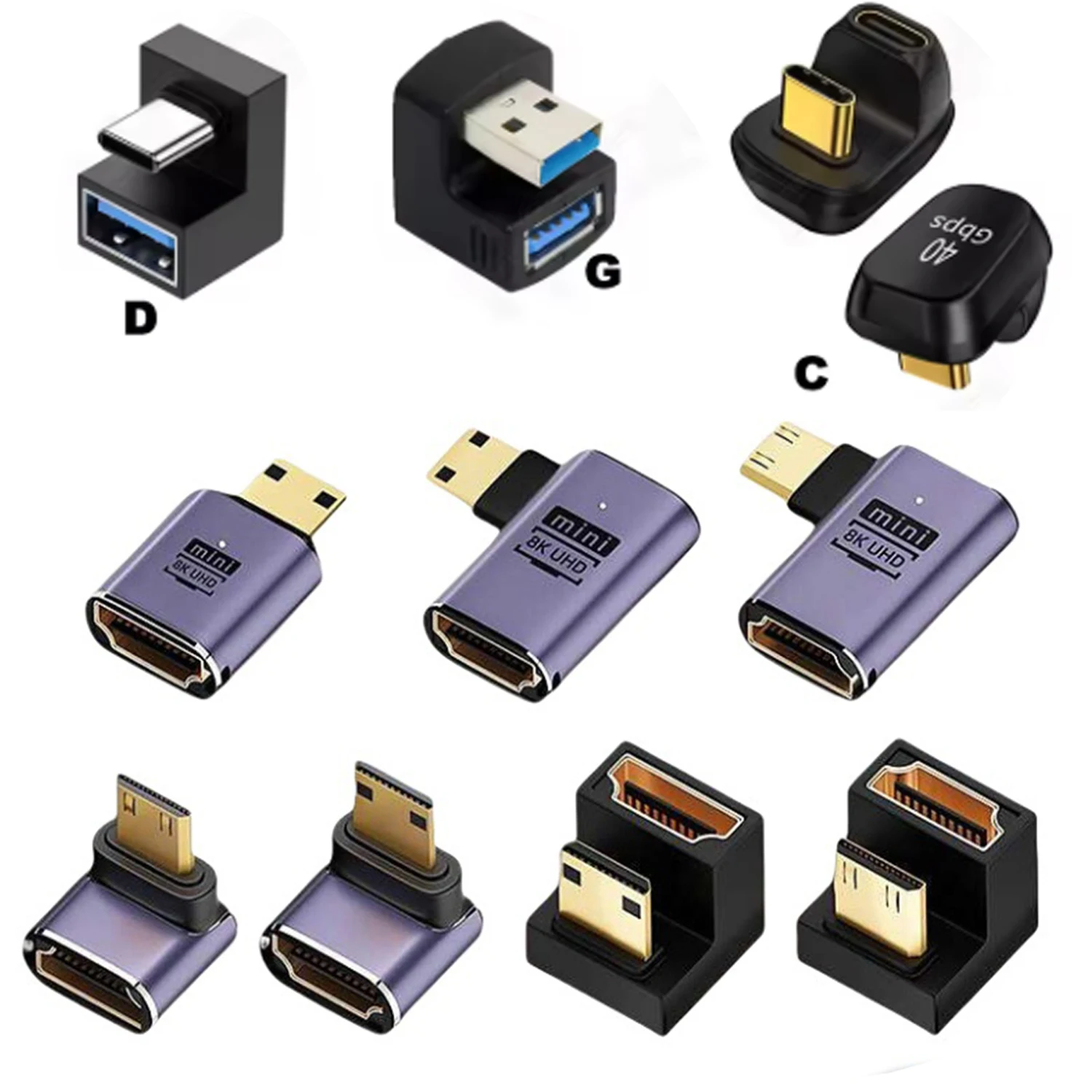 U-shaped Mini HDMI gender Adapter USB3.2 Type-c Adapter USB Male to Female Extension USB C Converter HD 2.1V 8K 60Hz