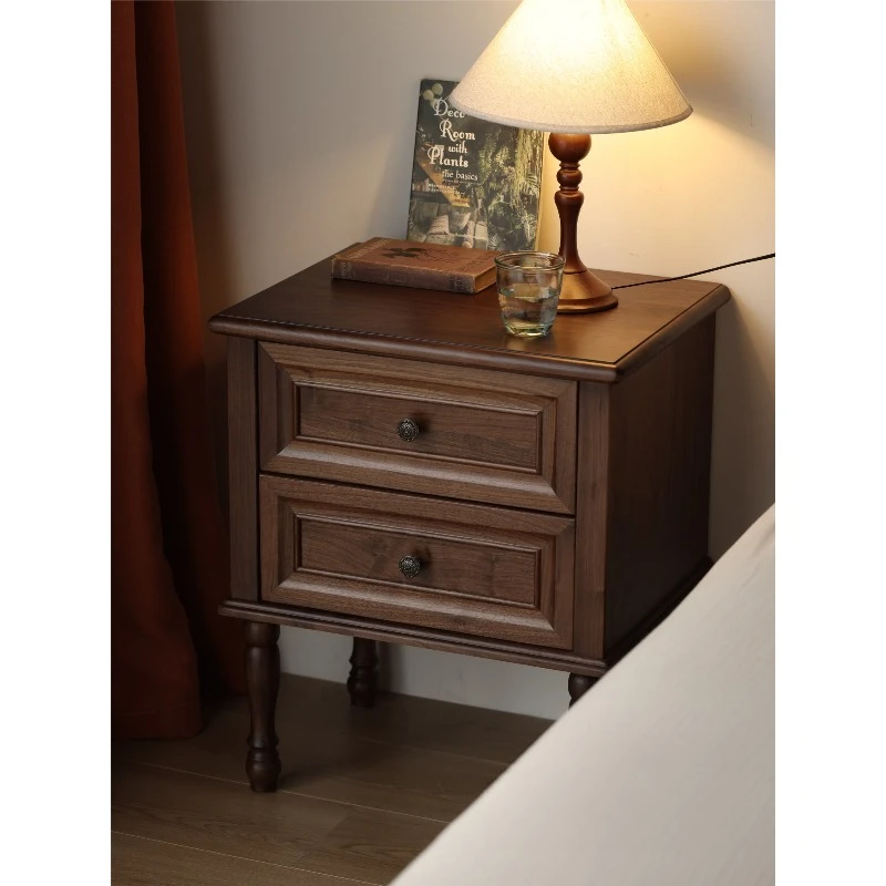 Black walnut solid wood bedside tables, medieval bedroom lockers, household shelves