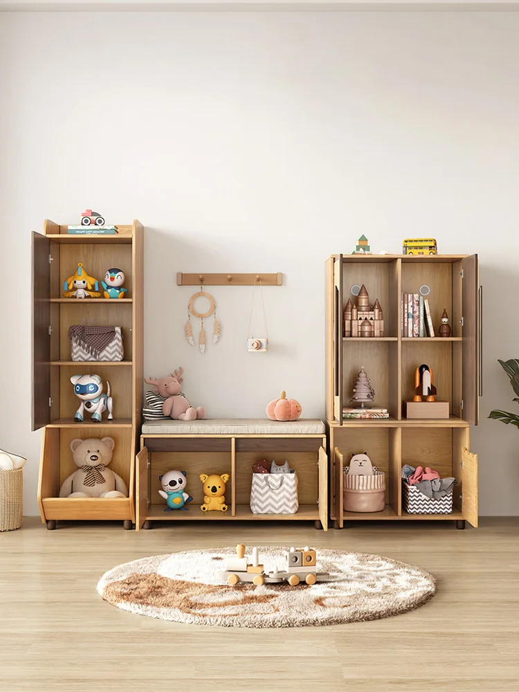 Storage Cabinet Bedroom Solid Wood Leg Locker Home Baby Toy Picture Book Floor Storage Rack