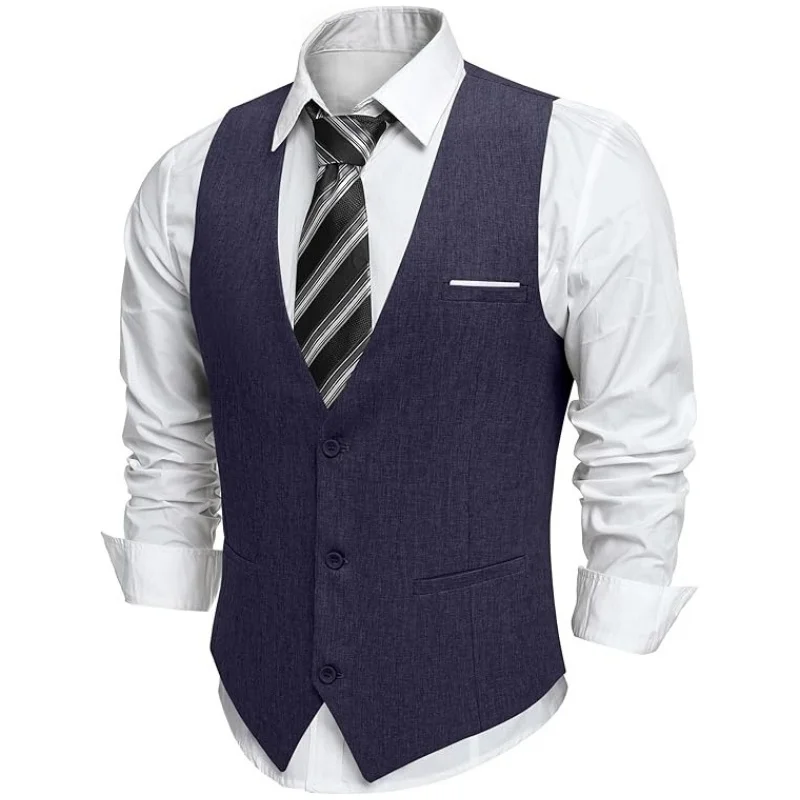 Chaleco de traje con cuello en V y bolsillos para hombre |   Chaleco formal/casual para boda/negocios/esmoquin (estilo aseo) Ropa de oficina