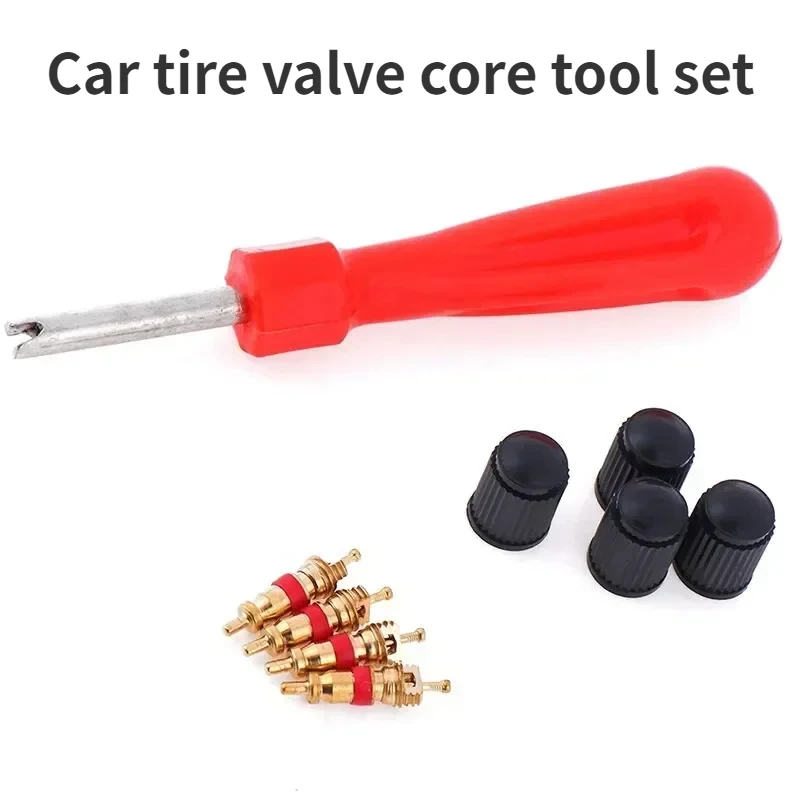 1 Set Tire Valve Service Kit 4 Valve Cores 4 Valve Caps 1 Stem for Car Motorcycle Bus Truck Screwdriver Tire Repair Tool