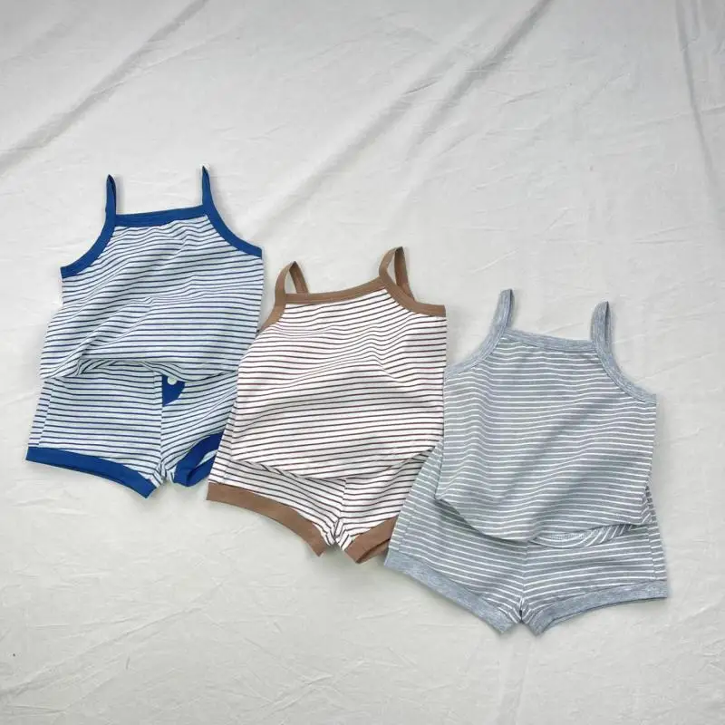 

2026 Summer New Baby Sleeveless Clothes Set Infant Girl Cute Sling Tops + Shorts 2pcs Suit Thin Cotton Toddler Boys Outfits