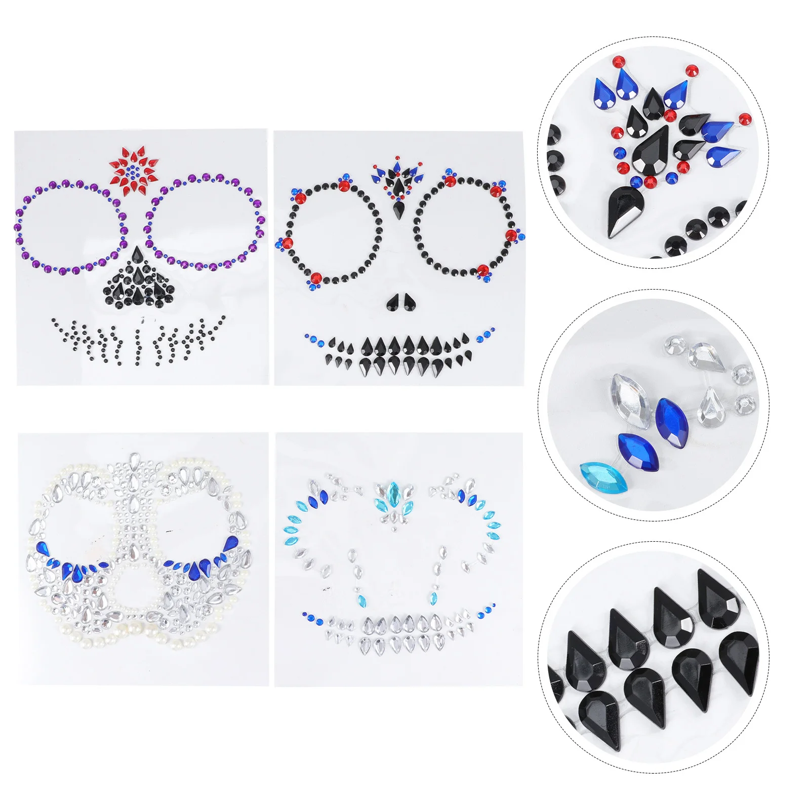 

4pcs Face Glitter Tattoos Halloween Style Easy To Paste Body Art Stickers For Adults Scary Fake Tattoos Decorations