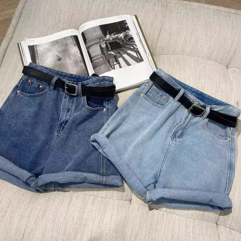 

Korean Style Fashion Women Clothing Casual High Waist Denim Shorts Summer New Solid Color Loose Wide Leg A-line Hot Pants