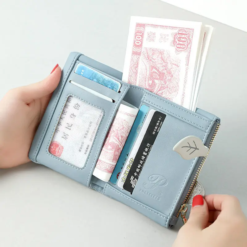 Advanced Niche Short Soft Pu Leather Compact Printed Folding Coin Purse with Multiple Card Slots for Women