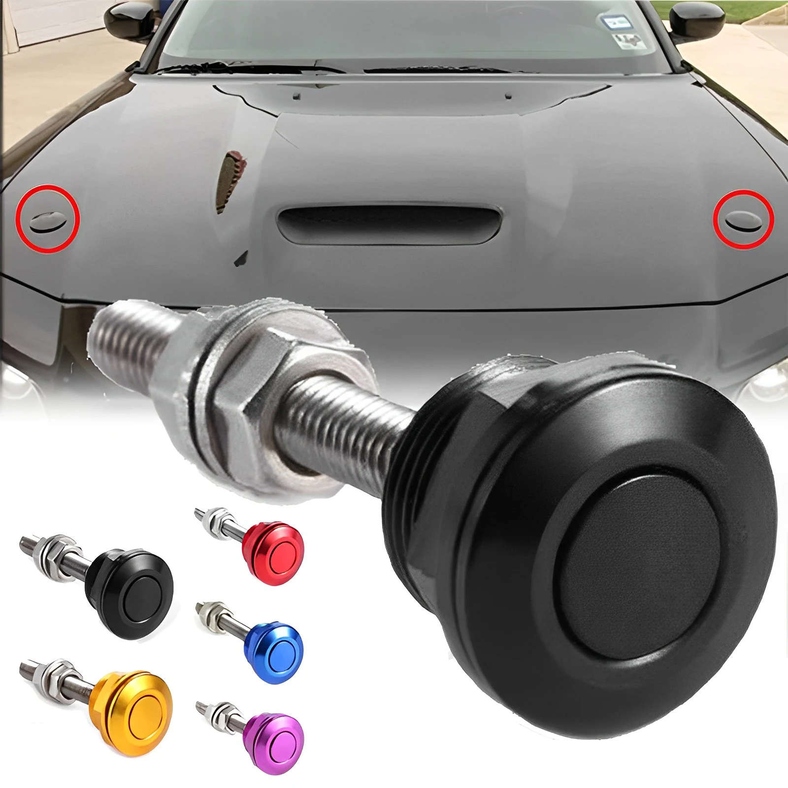 22mm Car Push Button Billet Hood Pin Lock Clip Kit Quick Latch Release Engine Latch Car Pin Bonnet Bumper Latch Auto Accessories