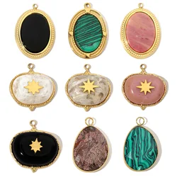 3pcs/Lot Luxury Oval Natural Stone Stainless Steel Diy Charms Women Malachite Star Necklace Pendant Black Agate Jewelry