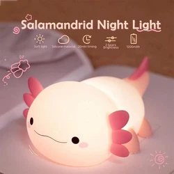 Bonito Axolotl Silicone Night Light, Lâmpada de sono do berçário, Touch Control Nightlights, Lâmpada de mesa recarregável USB para bebê