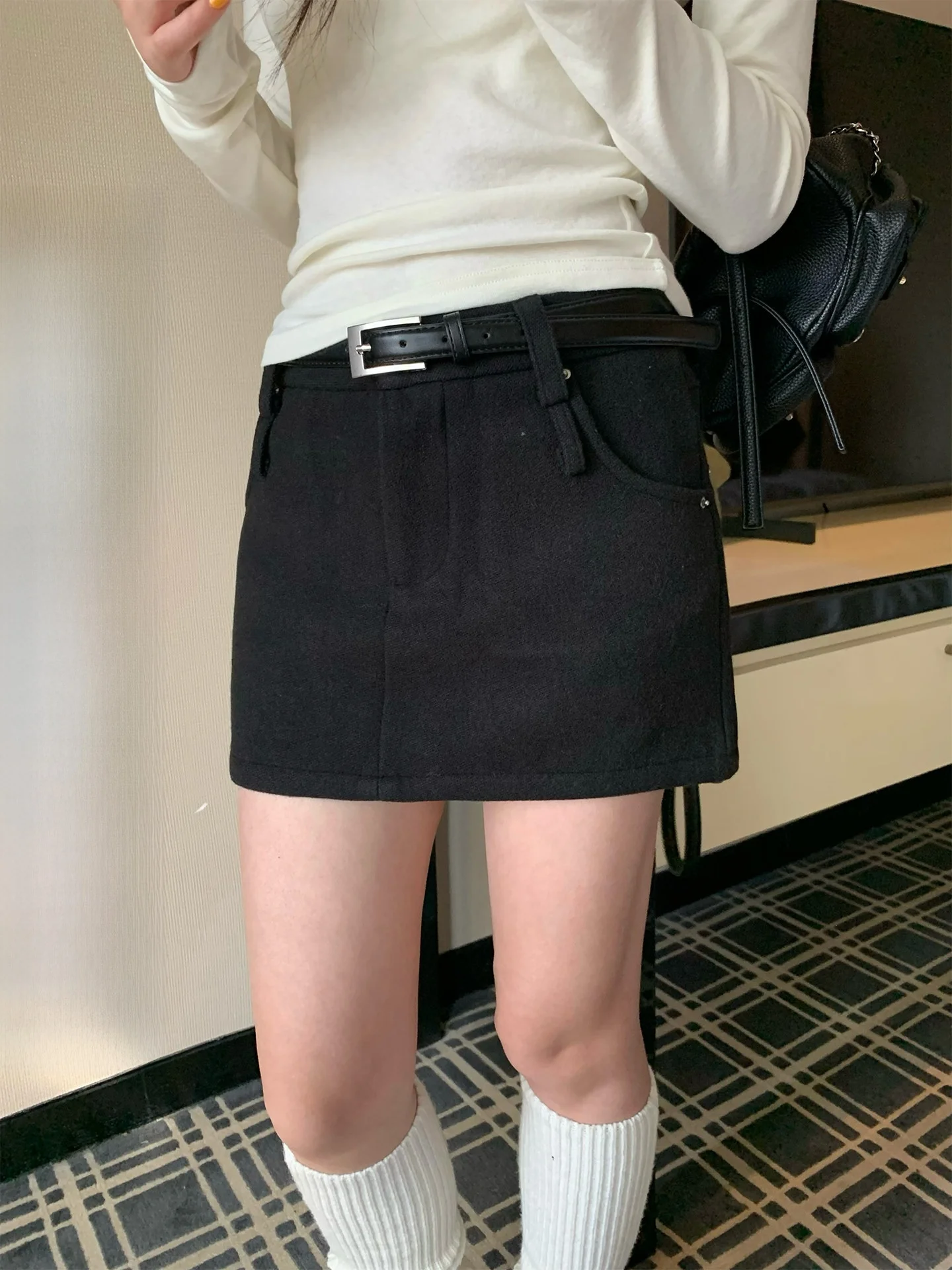 

Женская шерстяная юбка Iny Bla с высокой талией, А-силуэт, укороченная, асимметричная, повседневная, из смесового полиэстера, стройнящая фигуру