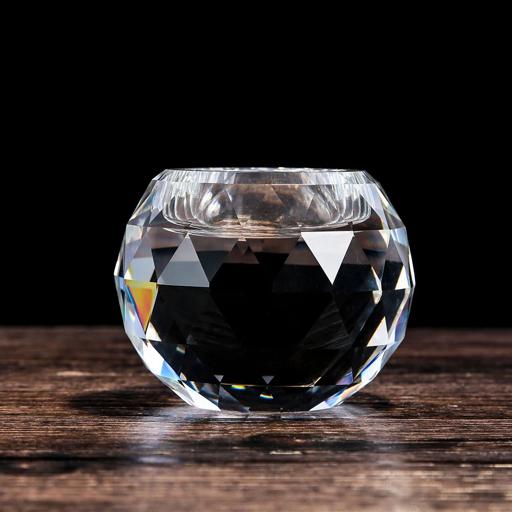Crystal Diamond Tealight Candle Holder for Wedding Party, Clear Glass Tea Light Candles Holder for Home Room Desk Decor