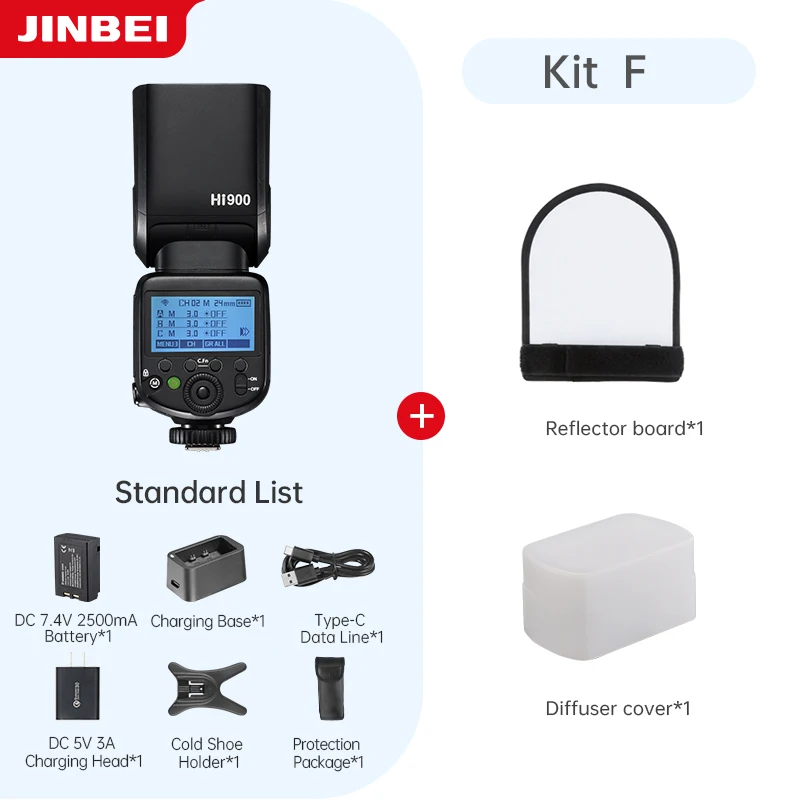 JINBEI Hi 900 Photography Professional Camera Flash Universal Camera Outdoor Li-ion Battery Speedlite Kit