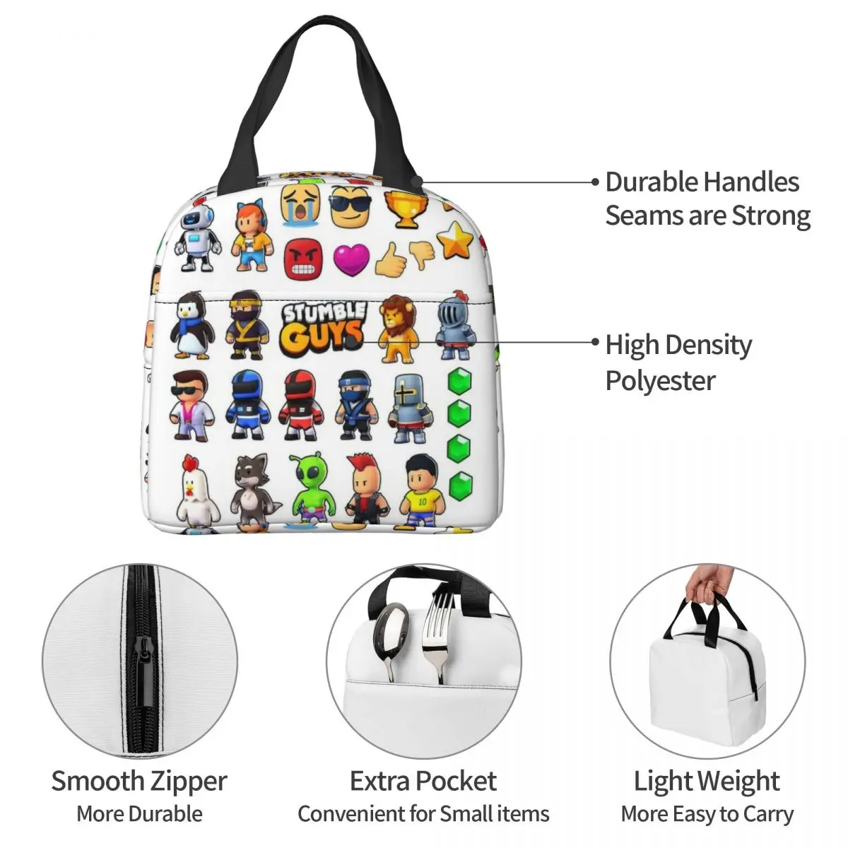 Borsa per il pranzo isolata con motivo boundlen gioco per cartoni animati ad alta capacità borsa termica riutilizzabile Tote Lunch Box School Bento