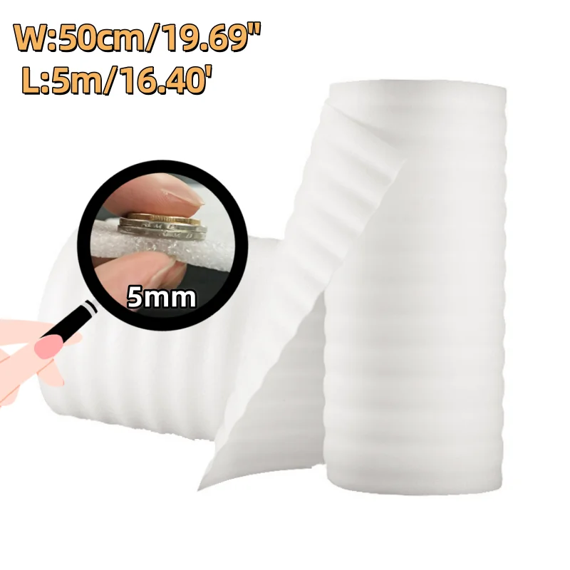 Rollo de espuma EPE de 5mm, 50cm x 5m de ancho, envoltura acolchada a prueba de golpes, embalaje protector duradero fuerte para muebles, paquetes frágiles