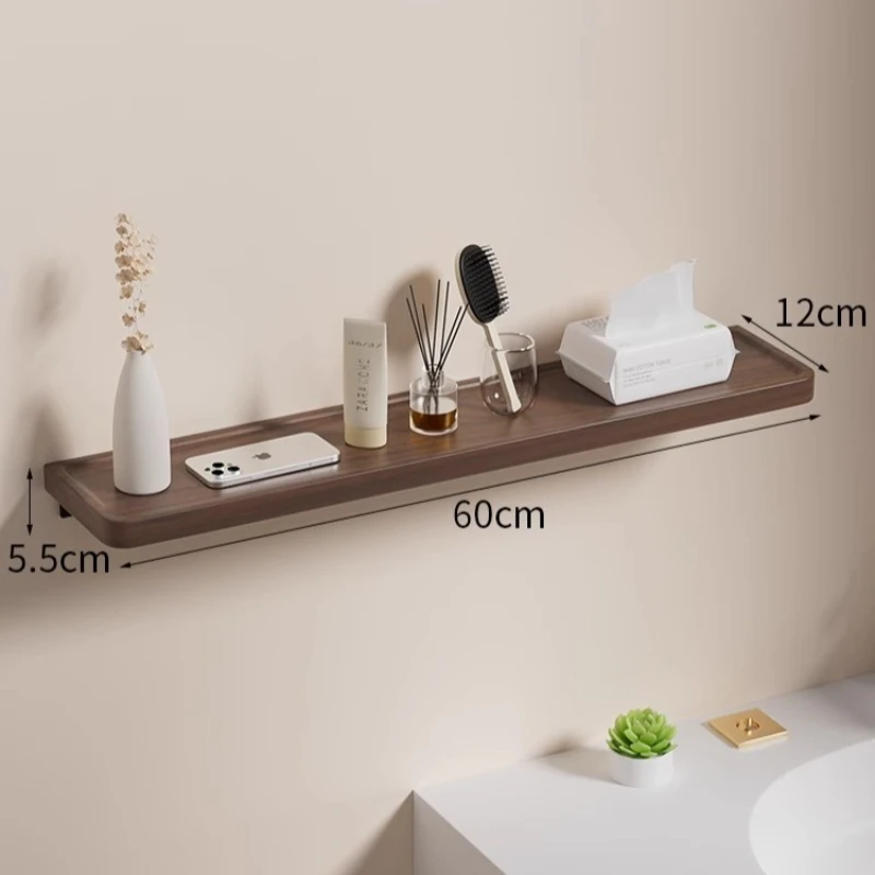 60cm Walnut Wall Shelf, Floating Shelves Wall Mounted, Storage Shelf Organizer, Solid Wood Modern Style Walnut / Beech