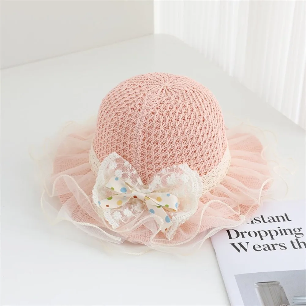 

Детская солнцезащитная шляпа с широкими полями, кружевной отделкой и жемчужным декором, из соломенного материала, дышащая, для пляжных занятий