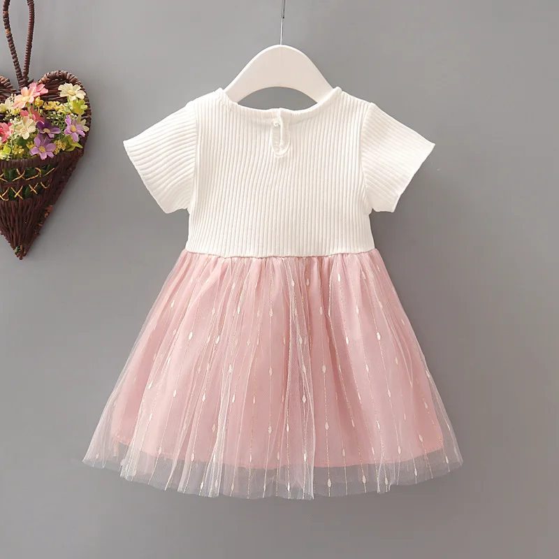 2024 Cute Summer Baby Dress Toddler Kids Baby Girl Patchwork Tulle Clothes Princess Dress Party Birthday Costume Infant Clothing