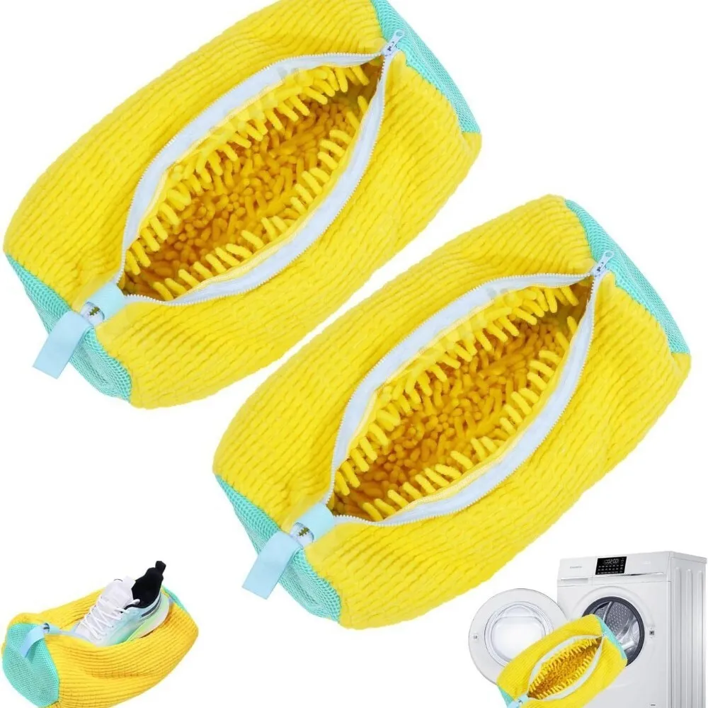 

Durable Yellow Chenille Mesh Laundry Bag with Zipper Closure for Washing Machine Sneaker and Footwear Protection 124