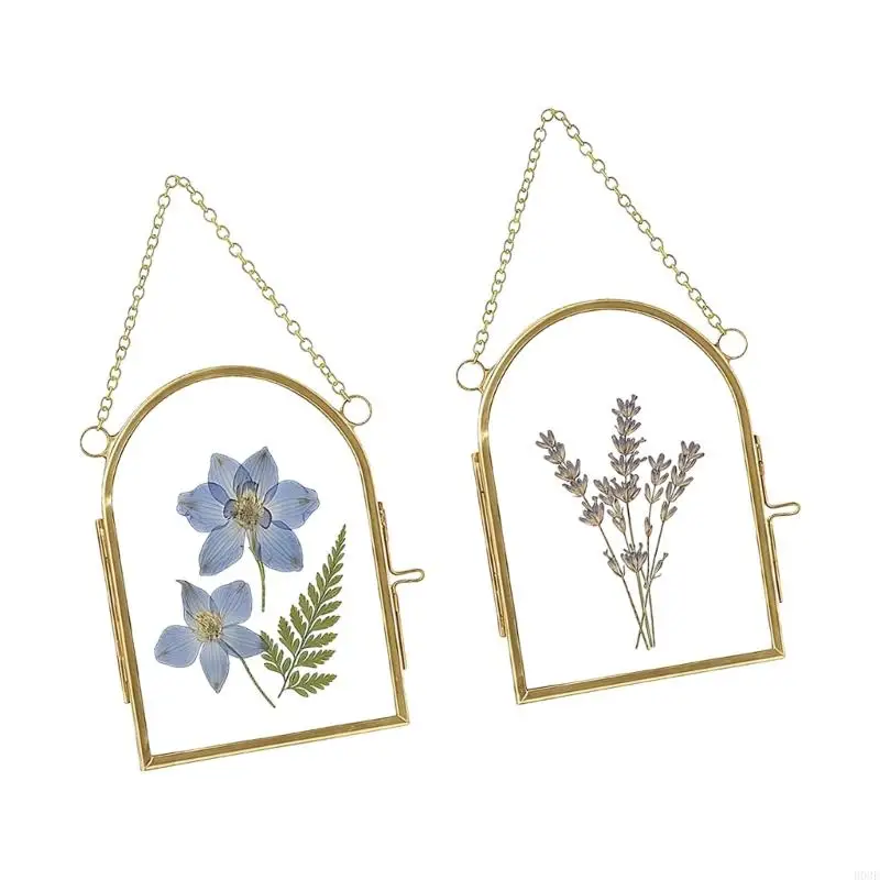 2er-Pack Doppelglasrahmen mit Metallkette für getrocknete Blumen, Pflanzen und Kunstwerke zum Aufhängen an der Wand, B03E – Detail 9