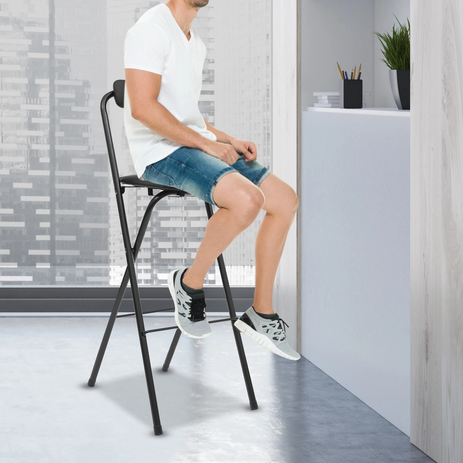 Ready-To-Use&Easy-Clean Foldable Bar Chair For Multi-Scenes - No Assembly Needed, Smooth Surface Wiped With Soft Cloth