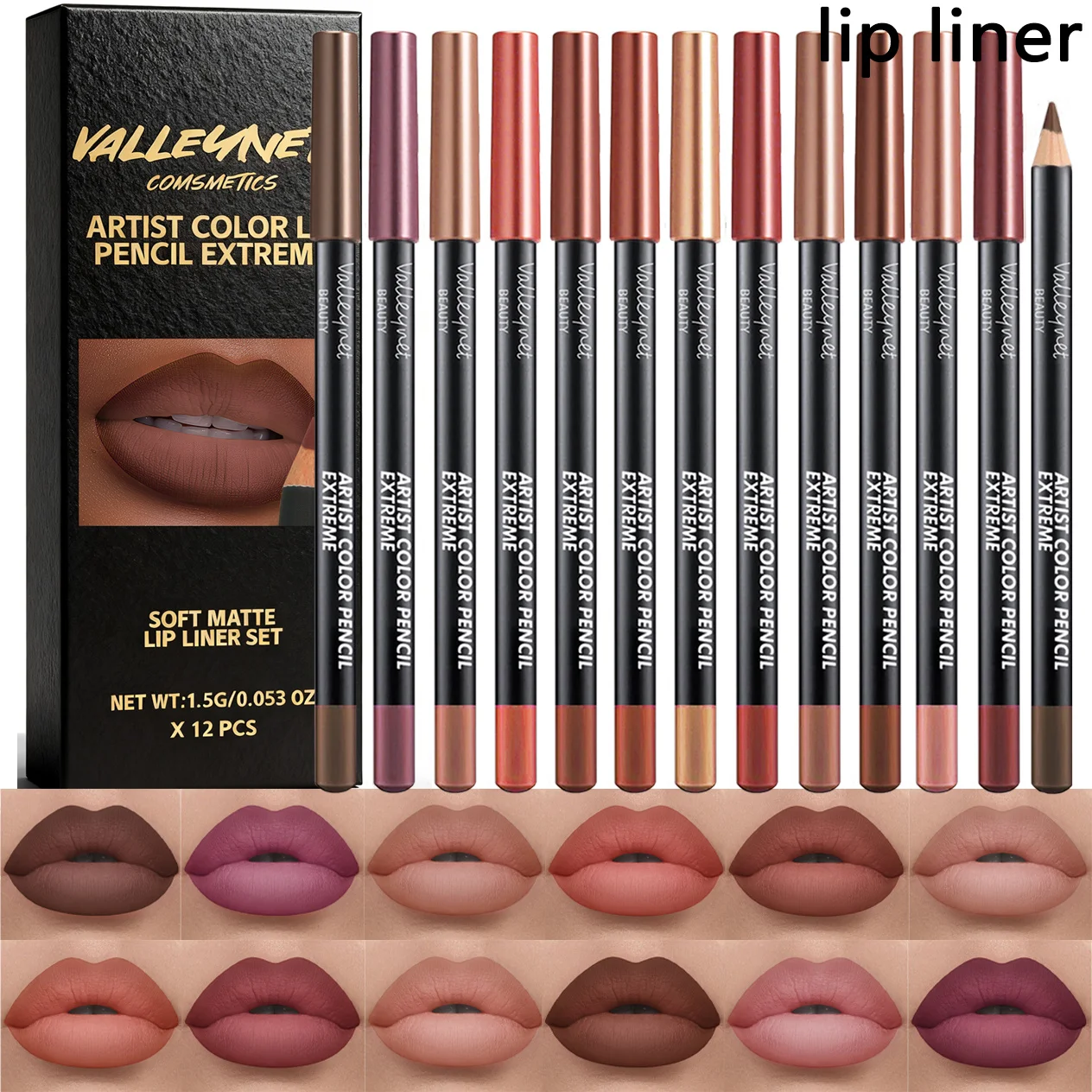 Conjunto de kit labial de 13 peças - combinação de delineador labial fosco com acabamento natural de veludo à prova d'água de longa duração, para maquiagem diária kit labial fosco