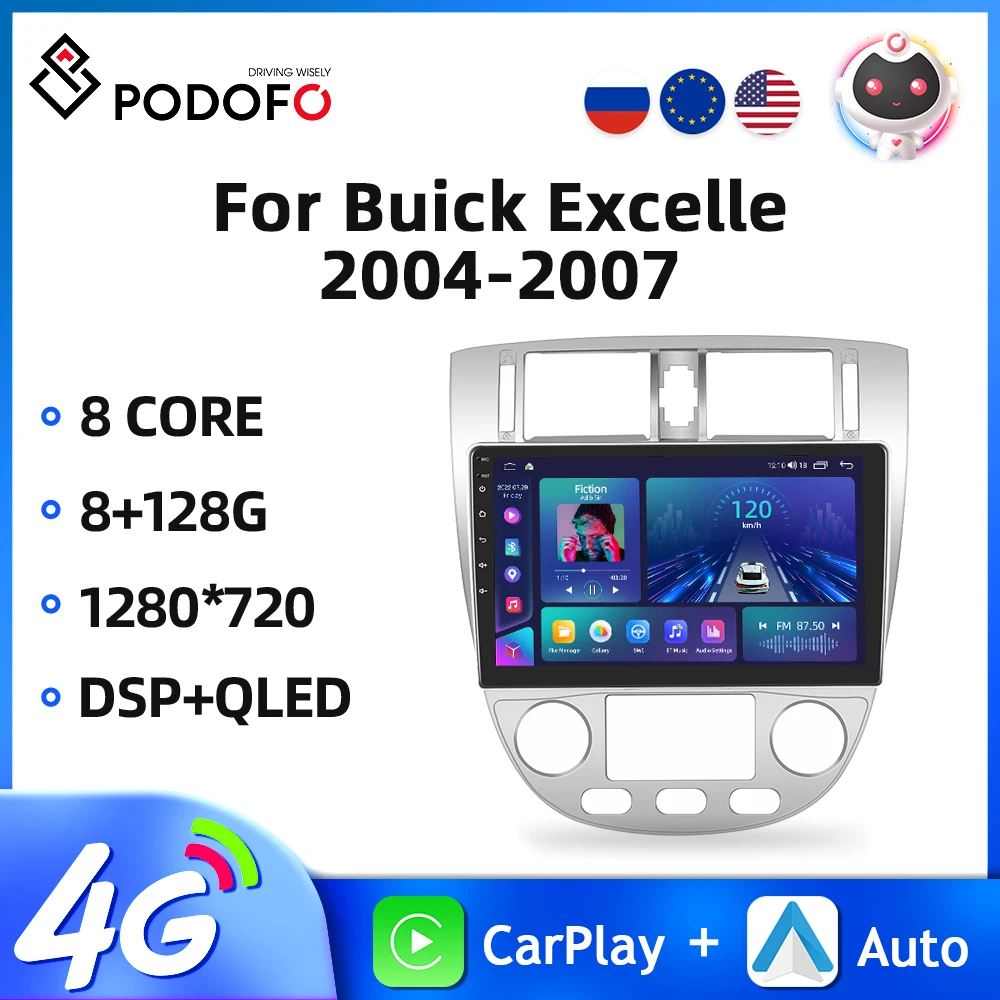 

Podofo 2Din Car Radio Carplay For Buick Excelle 2004-2007 Android10 Multimedia Video Player GPS Navigation 8Core DSP Auto Stereo