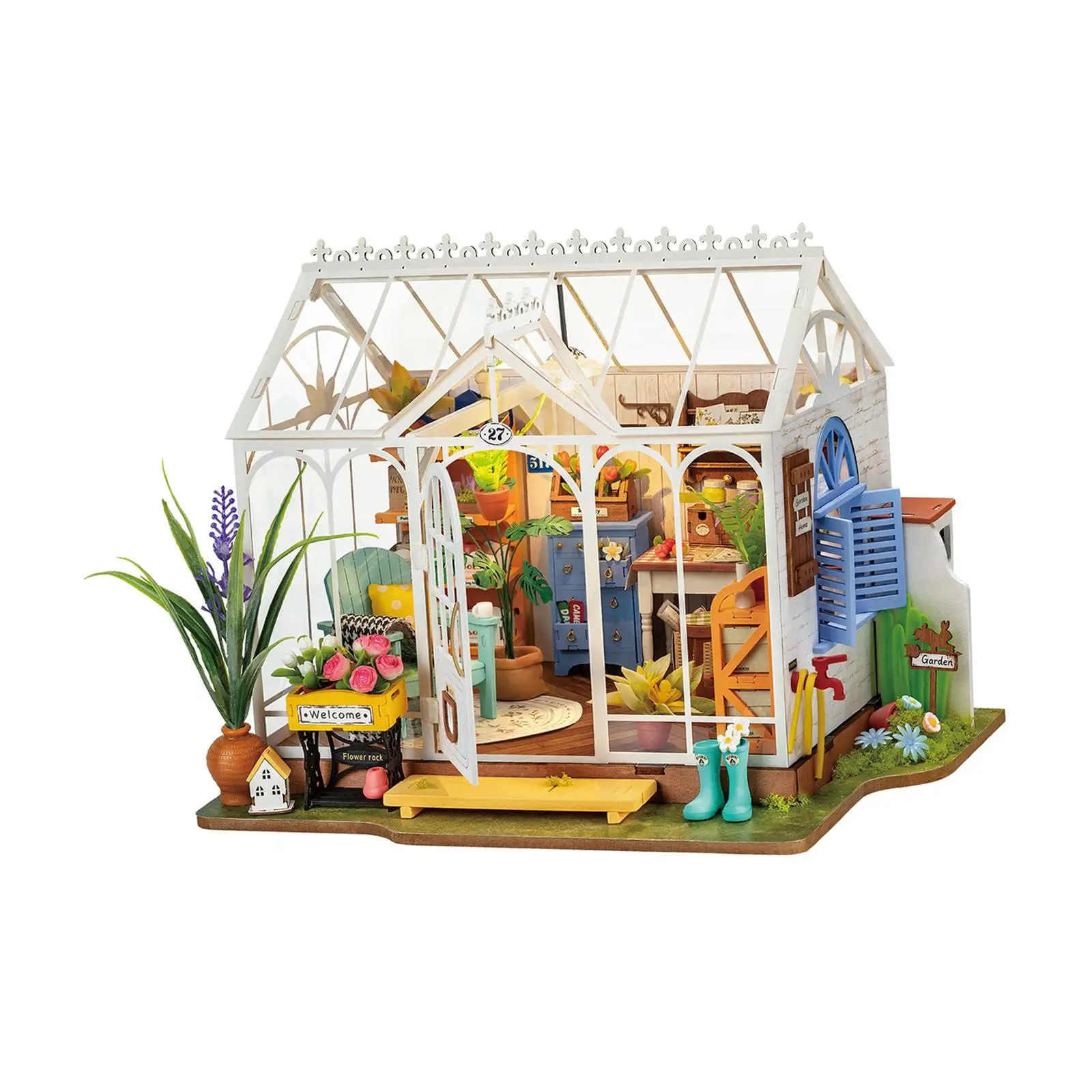 Houten miniatuur poppenhuis bloemkamermodel voor kinderen volwassenen kerstcadeau