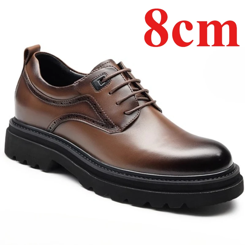 

Height-Increase 8-10cm Men's Dress Shoes Genuine Leather Breathable Breathable Wedding Derby Shoes Thick Platform Elevated Shoes