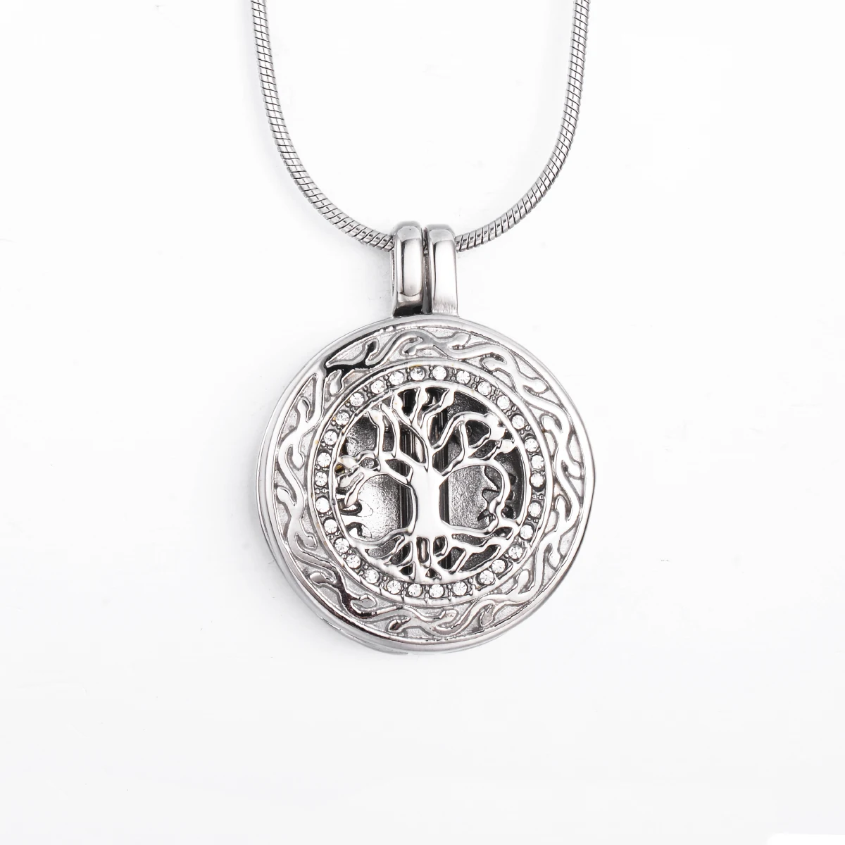 

Stainless Steel Circle Tree of Life Cremation Urn Necklace Ashes Hollow Lockt Keepsake Memorial Pendant Jewelry for Loved One