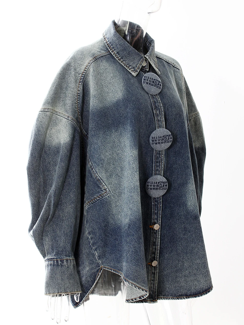 Modphy Losse Dames Tie-Dye Denim Lange Shirts 2025, Herfst Knop Single Breasted Blouse Bovenkleding Nieuwe Mode Tij