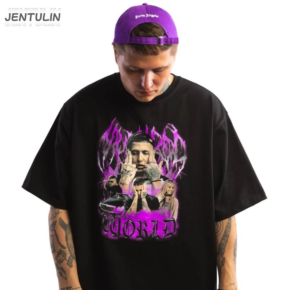 Harajuku المتضخم الشارع الشهير ملابس للرجال CMH الجرافيك MUDBLOOD WORLD قميص مطبوع الجمالية الهيب هوب قصيرة الأكمام قوطي Y2k #2