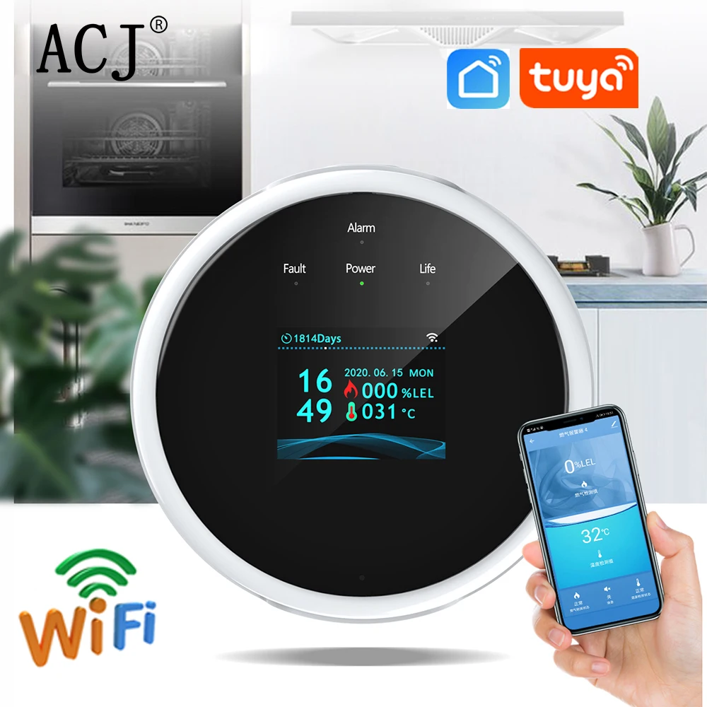 ACJ WiFi LPG GAS Leakage Natural Combustible Alarm Detector Household Gas Alarm Sensor System support Tuya Smart Life APP