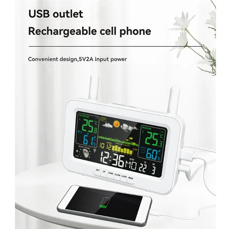 B68A Color Screen Digital Weather Station Sunrise And Sunset Thermometer Hygrometer With Wireless Outdoor Sensor EU Plug B