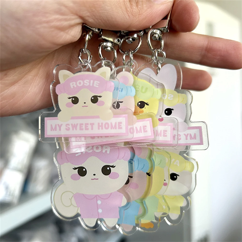 2pcs Kpop Keychain My Sweet Home Rose Lisa Jisoo Jennie Acrylic Transparent Keyring Mini Pouch Bag Accessories