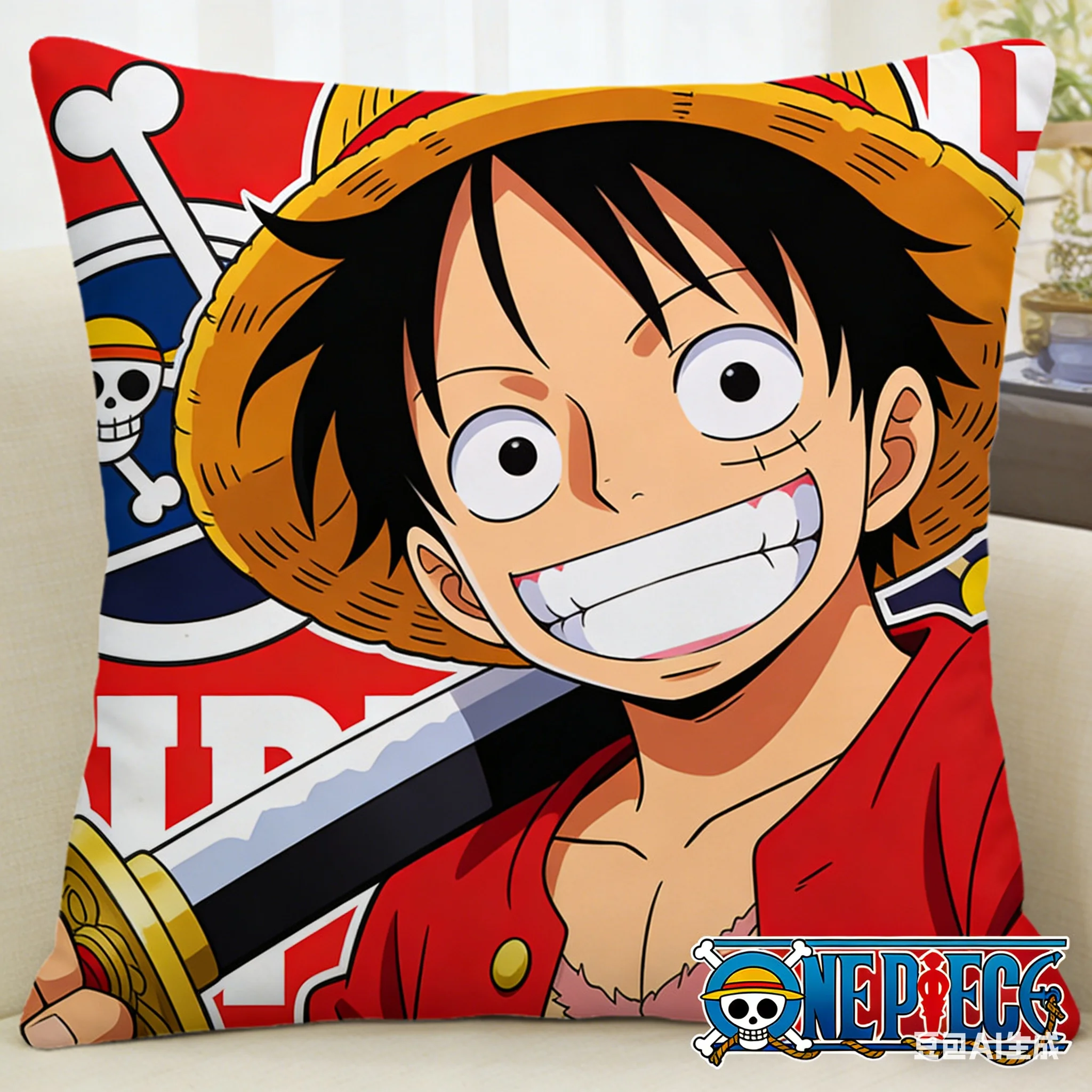 Anime One Piece gemusterter Kissenbezug, einzeln, zum Schlafen und als dekorativer Kissenbezug auf dem Sofa im Wohnzimmer, Schlafzimmer