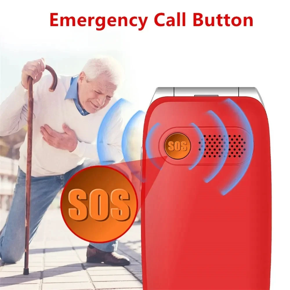 UNIWA V202T Flip Phone Dual Screen Large Button Dual SIM Card 4G Network Mobile Phone Support Charging Dock For Elderly