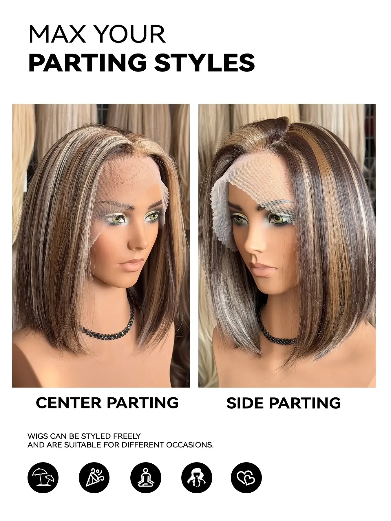Topshe 13x6 HD Lace Front Wig, 12 Inch Shoulder Length Highlights Straight Hair, Perfect for Daily Wear and Holidays