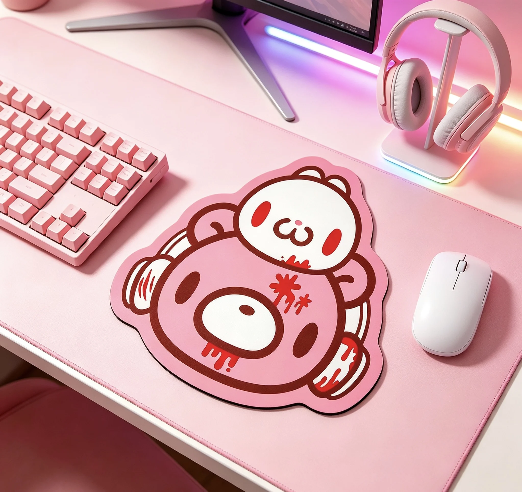 Kawaii Pink Gloomy Bear Irregular Gaming Mouse Pad - Cute Non-Slip Diatomaceous Desk Mat, Durable for Office Dorm