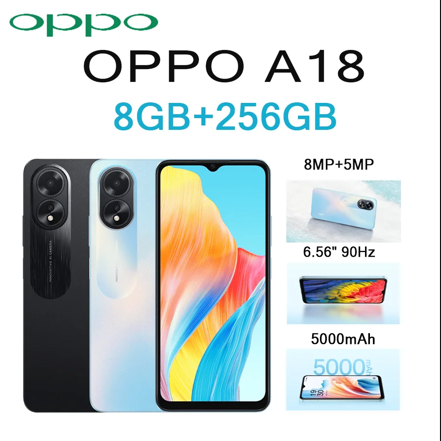 

OPPO A18 6.56" Water Drop LCD Display 8GB+256GB 5000mAh Long Lasting Battery Fashion EU/US Dual SIM Unlocked Smartphone