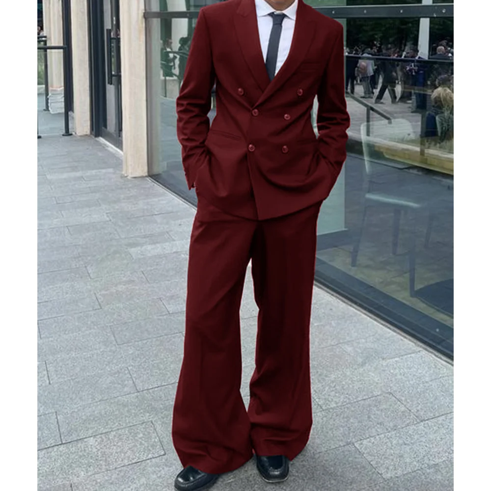 Men's Suit Two-piece Double-breasted Casual Fashion Suit Slim Body Comfortable Workwear Jackets Man Clothing Elegant Men's Suits