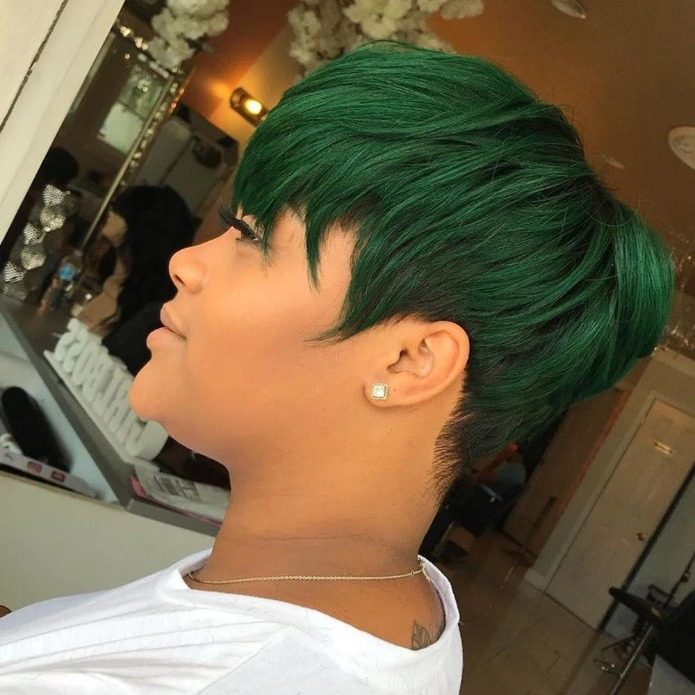 شعر مستعار بقص عابث مصنوع آليًا من شعر بشري قصير وطبيعي وواقعي، شعر مستعار قصير مجعد بطبقات مجعدة عميقة