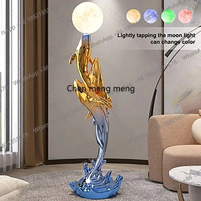 F150 Modern Whale Floor Lamp Sculpture Creative Living Room Art Decor Statue Home Interior Standing Ornaments with Moon Night Li