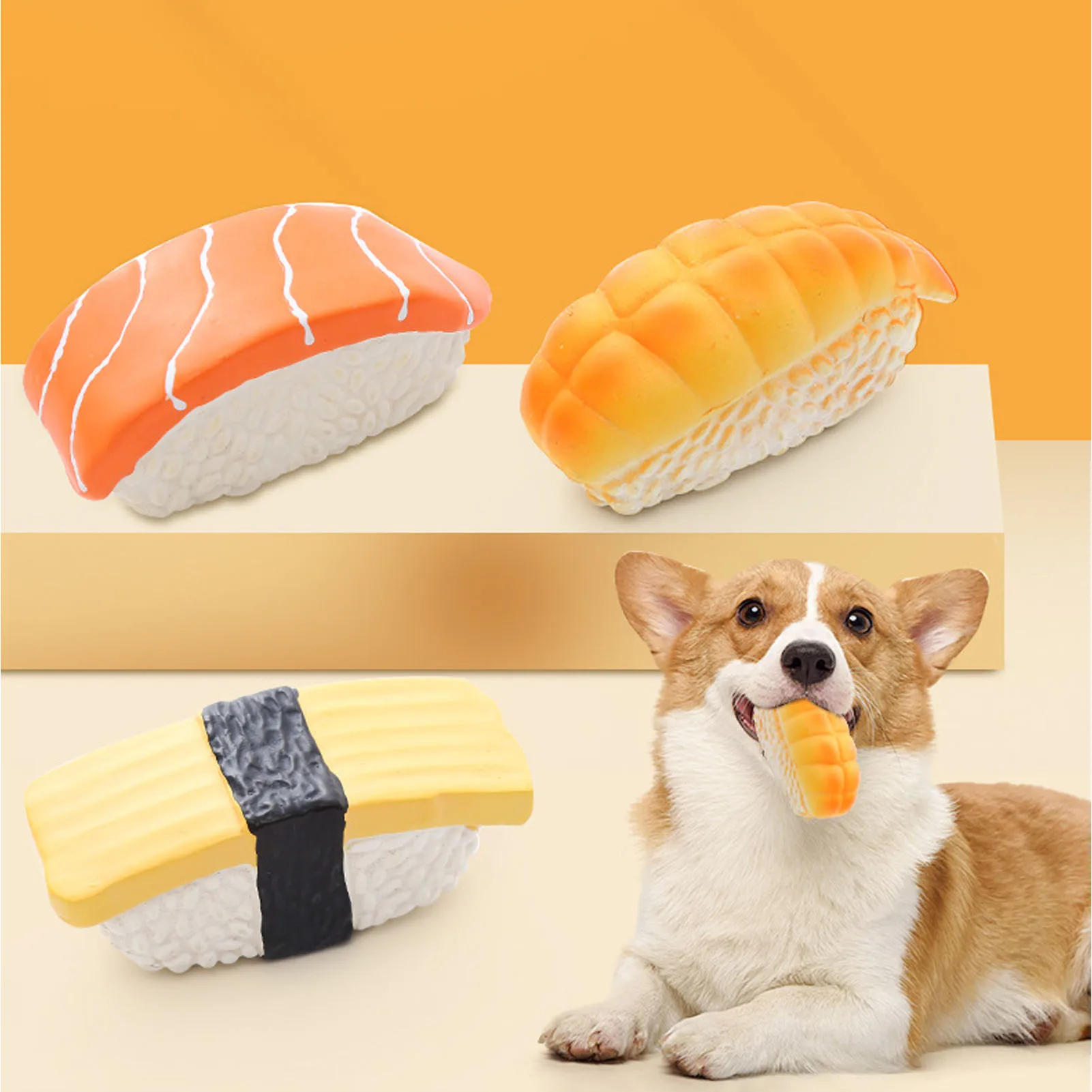 3Pcs  Creative Soft Sushi Dog Toy Simulation Sushi Shape Soft Latex Dog Squeaky Food Toys For Small And Medium Dogs