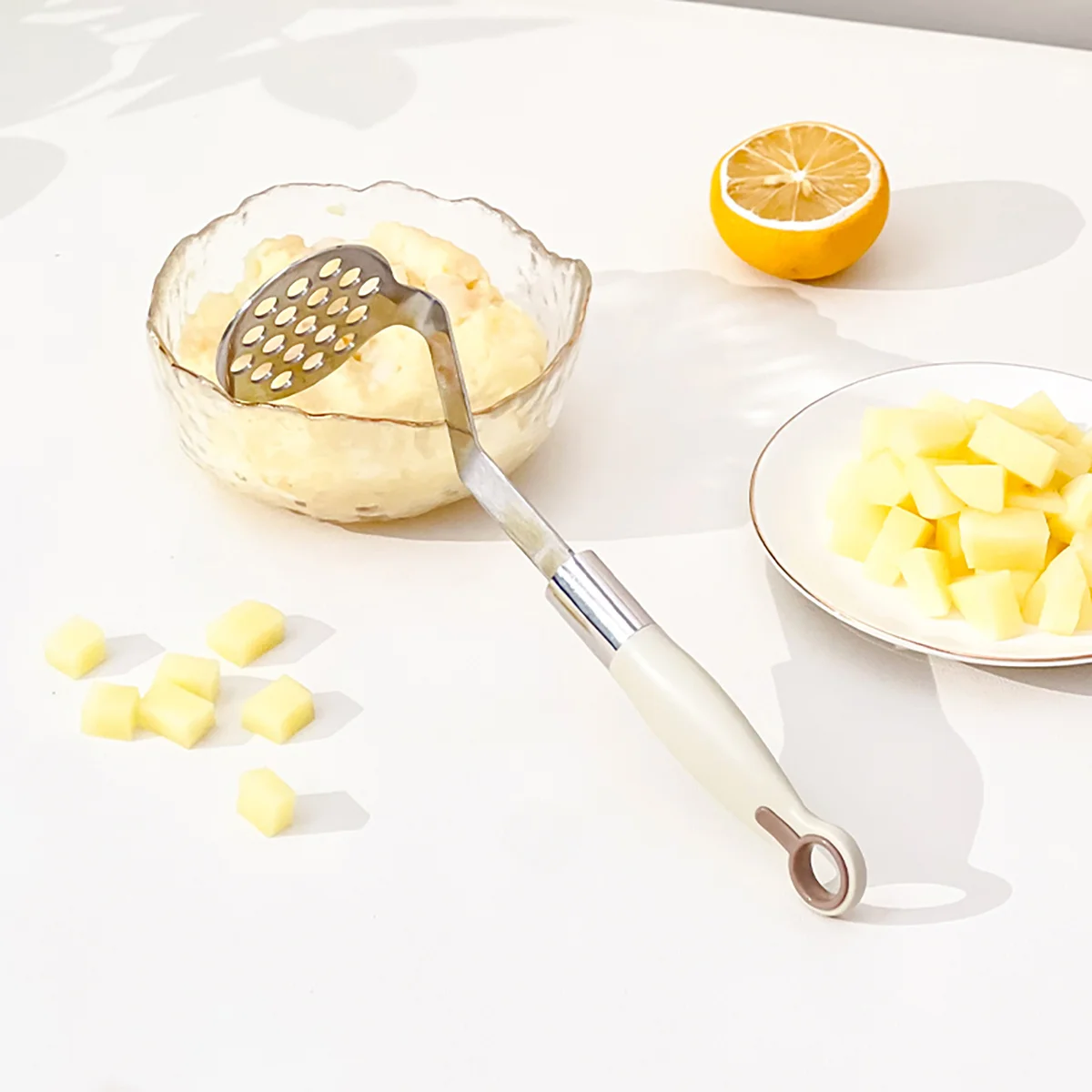 1pc Simple Durable Manual Potato Masher Stainless Steel Vegetable Fruit Pressure Mud Tools Food Crusher Kitchen Gadget