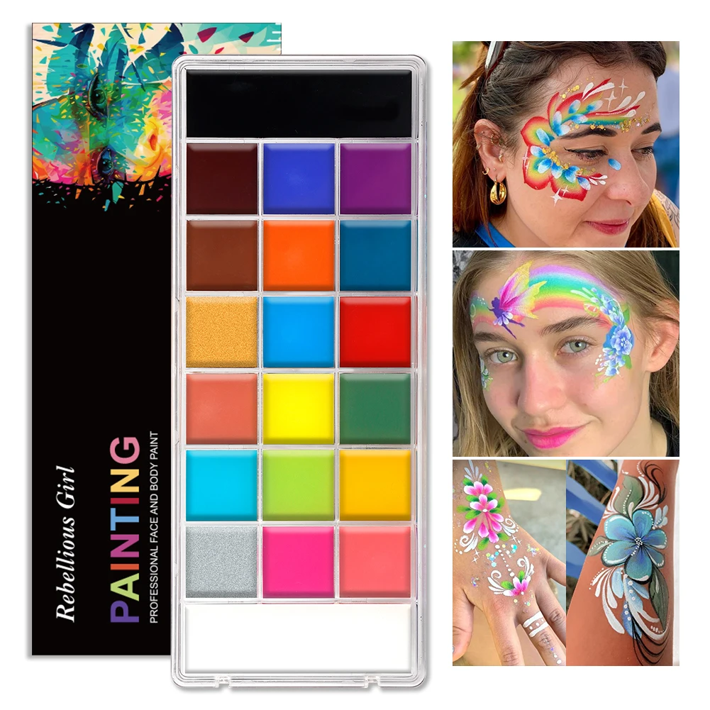 20 Colors Face Body Oil Painting Paint Pigment Non Toxic Safe Kids Flash Tattoo Painting with Brush Art Halloween Cosplay Party