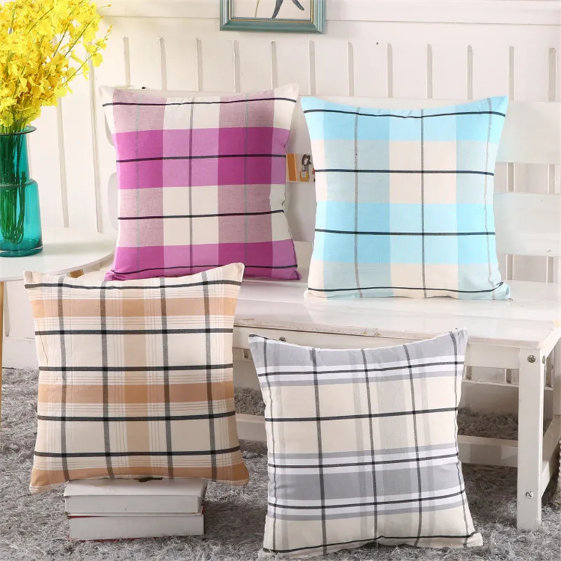 

45x45cm Soft Linen Plaid Striped Pillowcase Sofa Waist Cushion Cover Home Office Chair Party Decoration