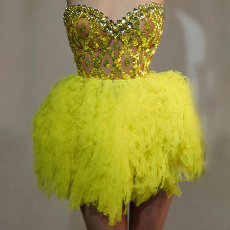 Sukienka damska z fluorescencyjnych żółtych cekinów, koronkowa, na imprezę, festiwal, suknia wieczorowa, strój sceniczny dla piosenkarki barowej, XS9976