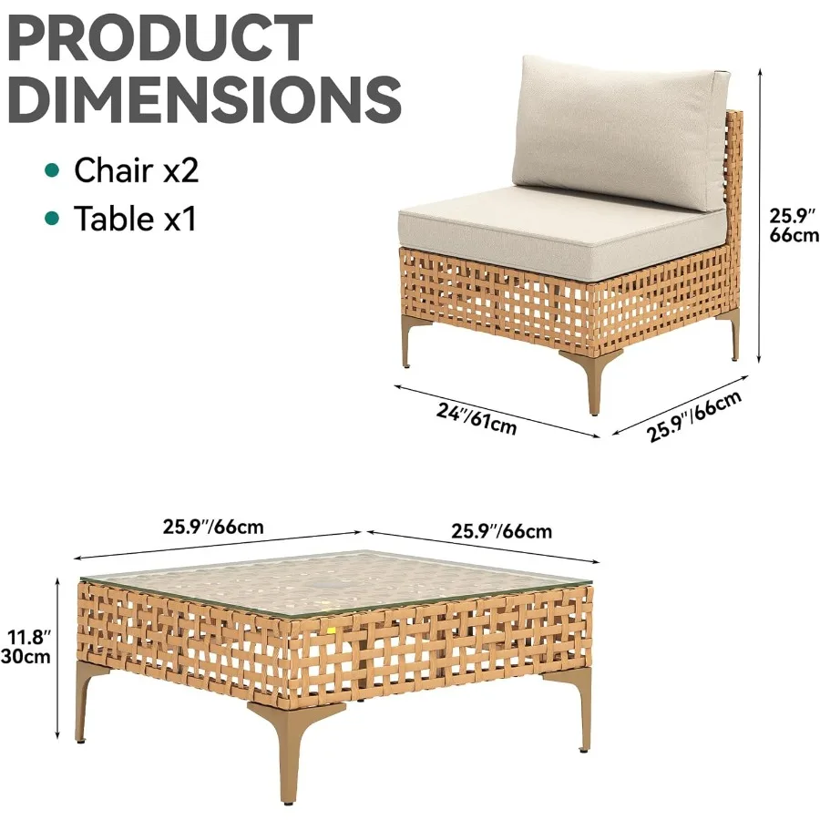 طقم أثاث فناء من الخيزران مكون من 3 قطع أريكة مقطعية خارجية مع طاولة إضاءة بالطاقة الشمسية وأريكة خارجية مع وسادة مقاومة للماء