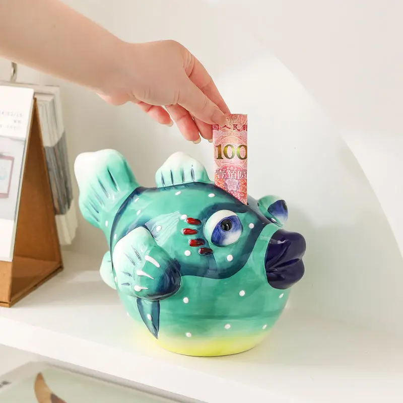 Ceramic Bubble Cartoon Piggy Bank, Bubble, Fish Cartoon, High Appearance Level, Household, Living Room, Creative Handwork, Deskt